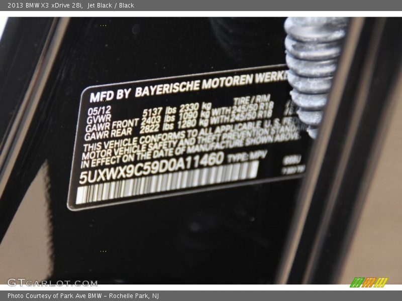 Jet Black / Black 2013 BMW X3 xDrive 28i