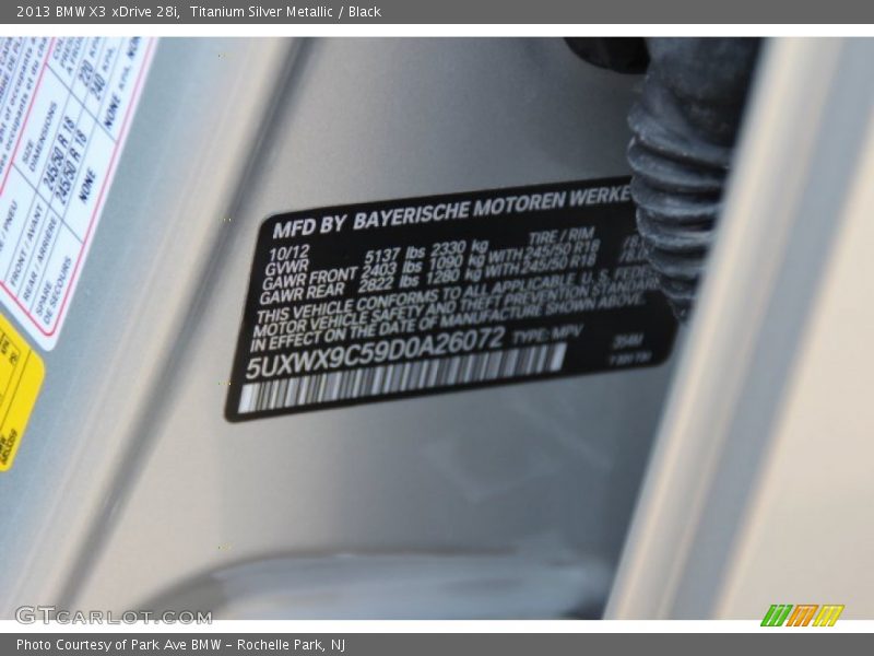 Titanium Silver Metallic / Black 2013 BMW X3 xDrive 28i