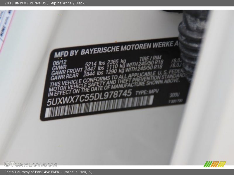 Alpine White / Black 2013 BMW X3 xDrive 35i