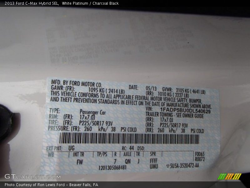 White Platinum / Charcoal Black 2013 Ford C-Max Hybrid SEL