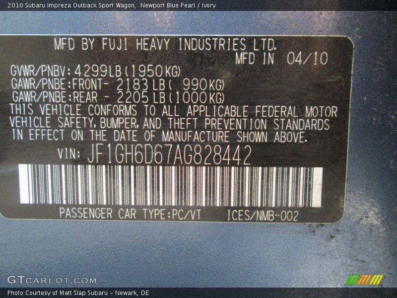 Newport Blue Pearl / Ivory 2010 Subaru Impreza Outback Sport Wagon