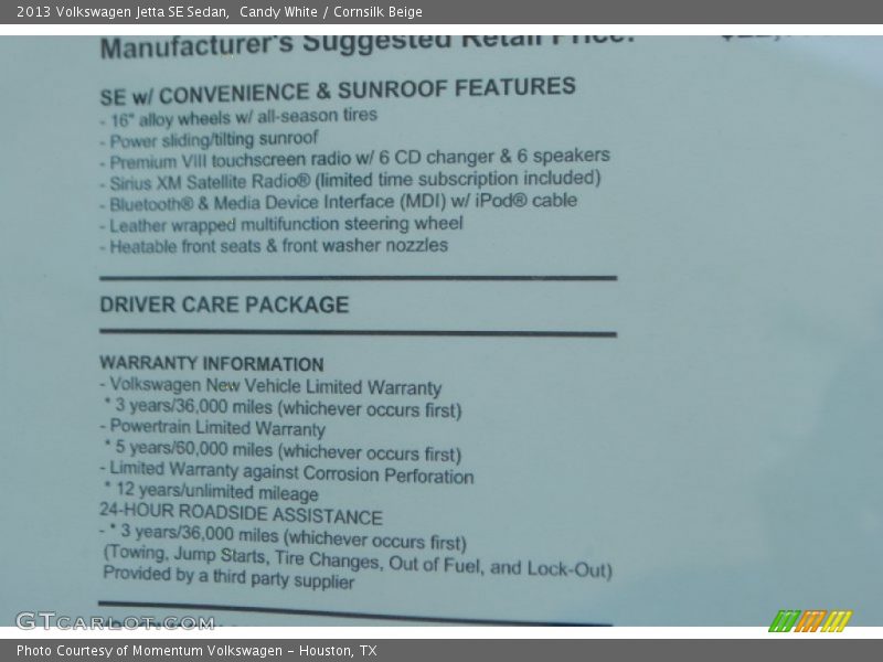 Candy White / Cornsilk Beige 2013 Volkswagen Jetta SE Sedan