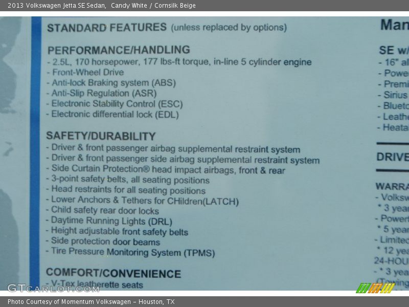 Candy White / Cornsilk Beige 2013 Volkswagen Jetta SE Sedan