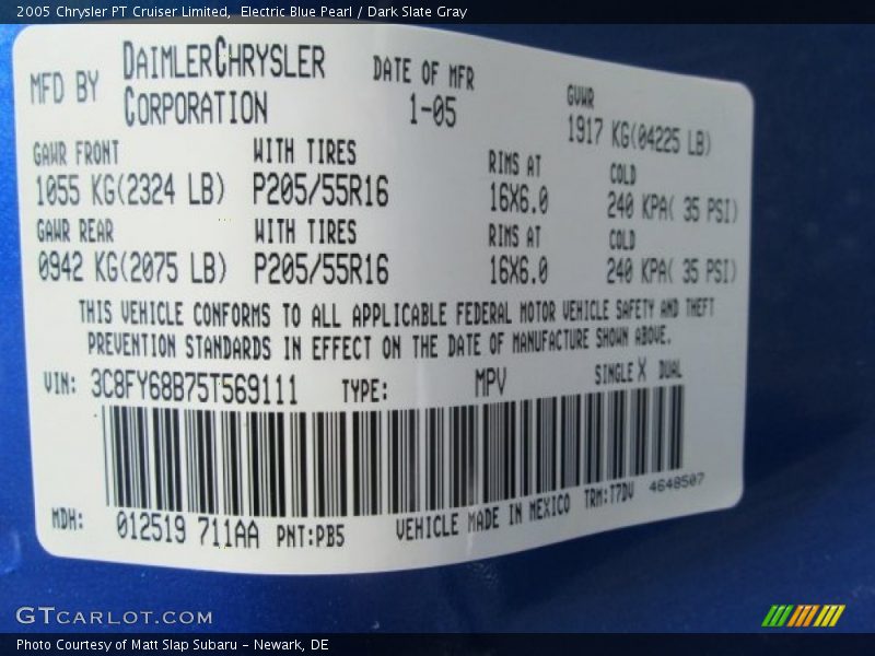 Electric Blue Pearl / Dark Slate Gray 2005 Chrysler PT Cruiser Limited