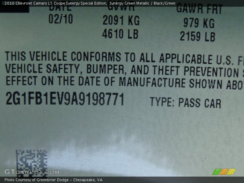 Synergy Green Metallic / Black/Green 2010 Chevrolet Camaro LT Coupe Synergy Special Edition