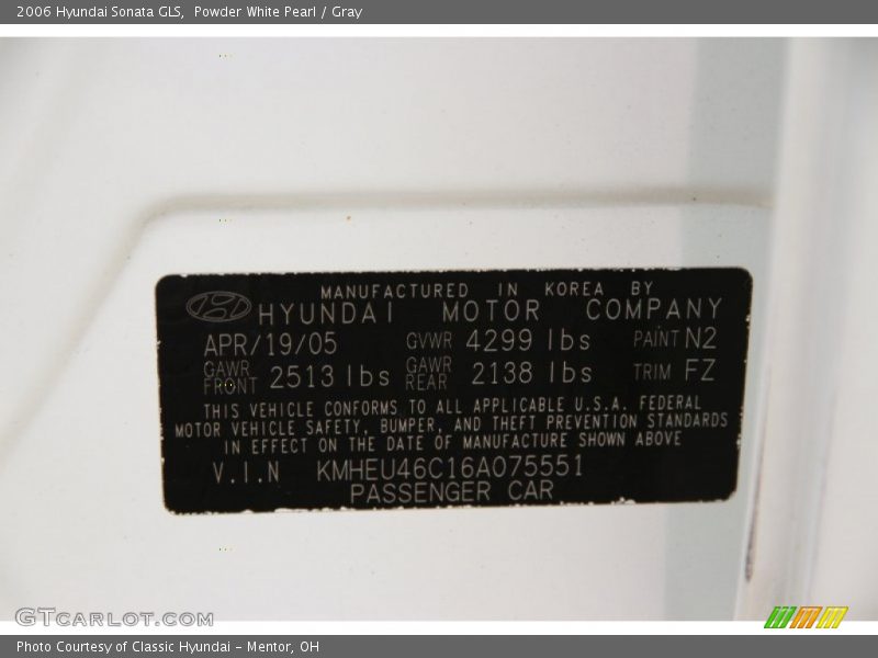 Powder White Pearl / Gray 2006 Hyundai Sonata GLS