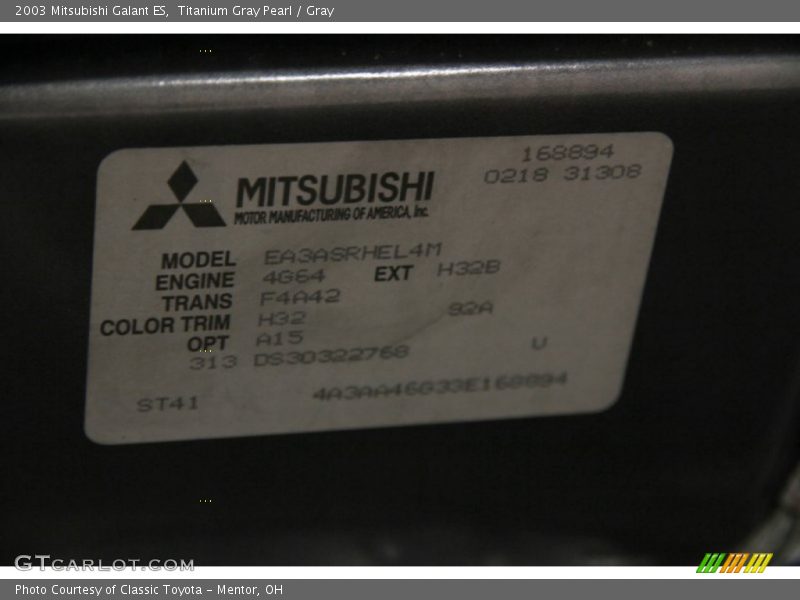 Titanium Gray Pearl / Gray 2003 Mitsubishi Galant ES