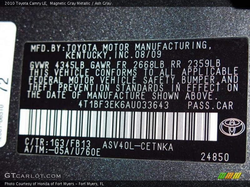 Magnetic Gray Metallic / Ash Gray 2010 Toyota Camry LE