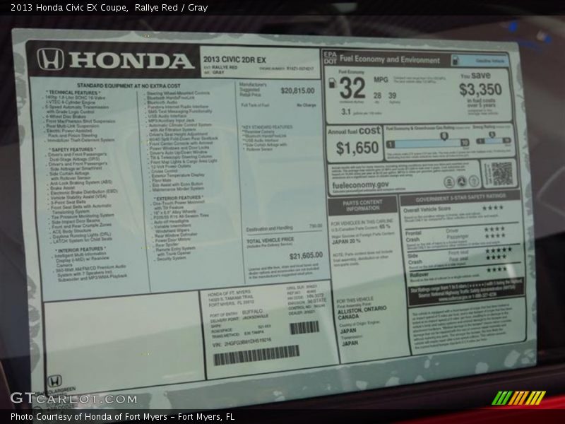 Rallye Red / Gray 2013 Honda Civic EX Coupe