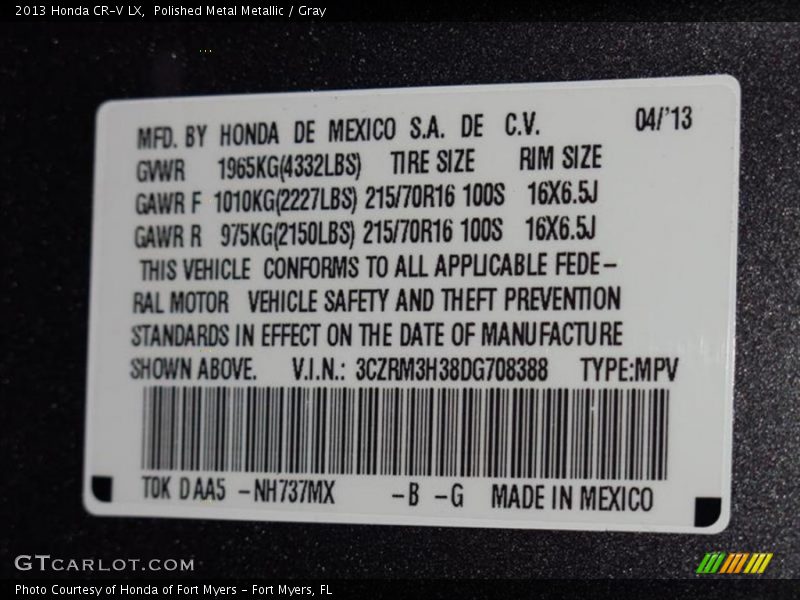 Polished Metal Metallic / Gray 2013 Honda CR-V LX