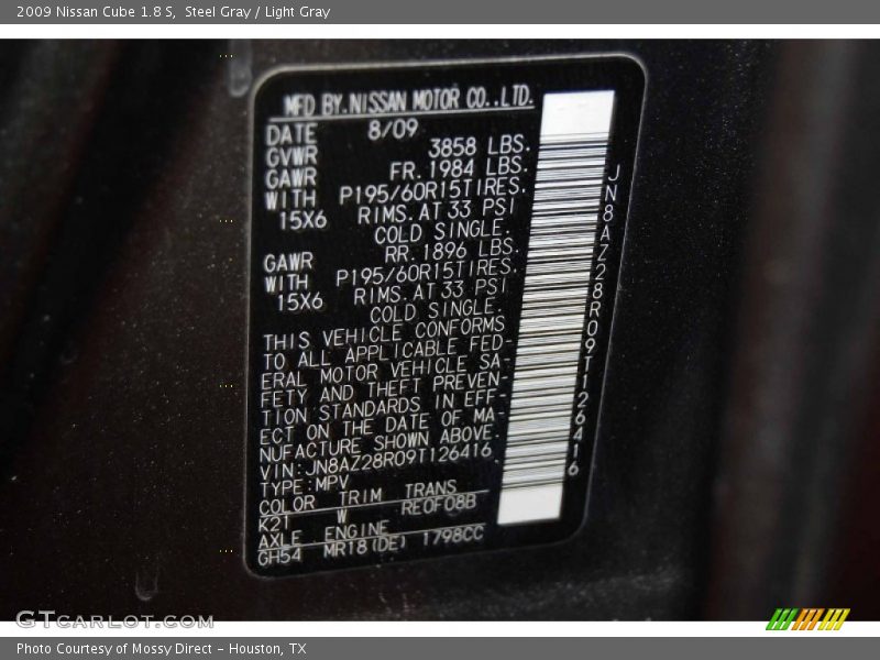Steel Gray / Light Gray 2009 Nissan Cube 1.8 S