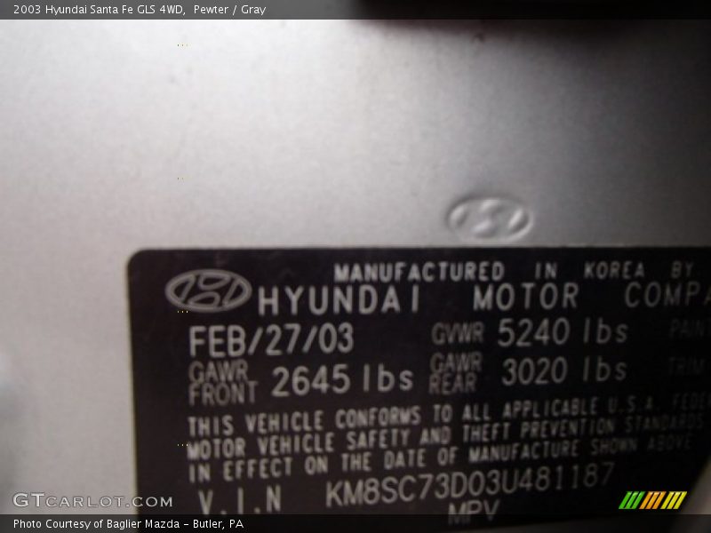 Pewter / Gray 2003 Hyundai Santa Fe GLS 4WD