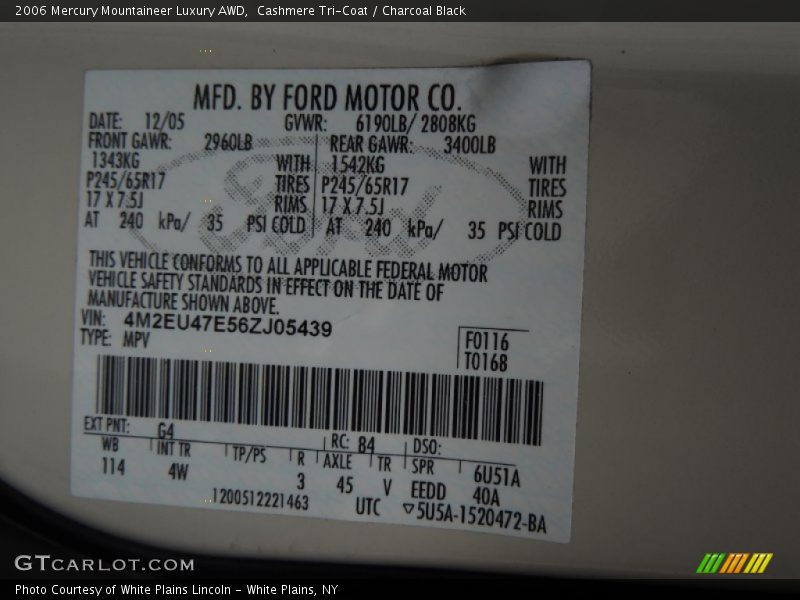 Cashmere Tri-Coat / Charcoal Black 2006 Mercury Mountaineer Luxury AWD