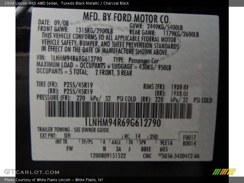 Tuxedo Black Metallic / Charcoal Black 2009 Lincoln MKS AWD Sedan