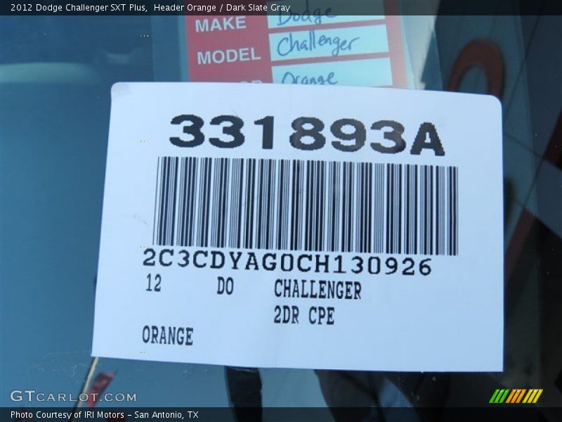 Header Orange / Dark Slate Gray 2012 Dodge Challenger SXT Plus