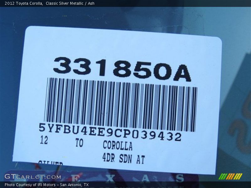 Classic Silver Metallic / Ash 2012 Toyota Corolla