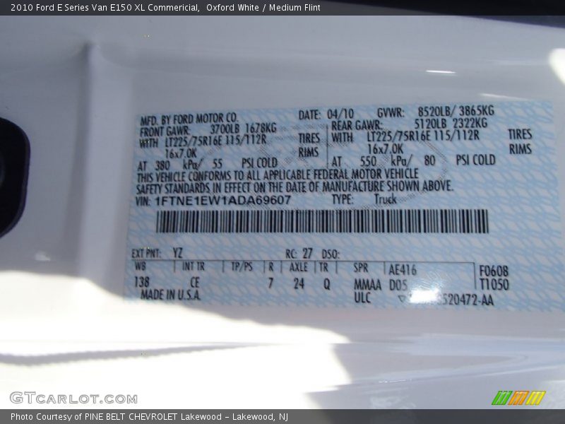 Oxford White / Medium Flint 2010 Ford E Series Van E150 XL Commericial