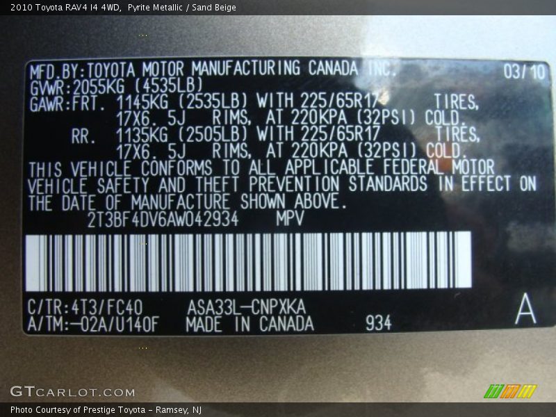 Pyrite Metallic / Sand Beige 2010 Toyota RAV4 I4 4WD