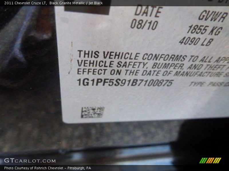 Black Granite Metallic / Jet Black 2011 Chevrolet Cruze LT