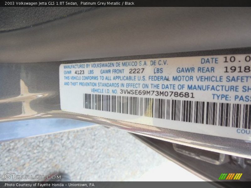 Platinum Grey Metallic / Black 2003 Volkswagen Jetta GLS 1.8T Sedan