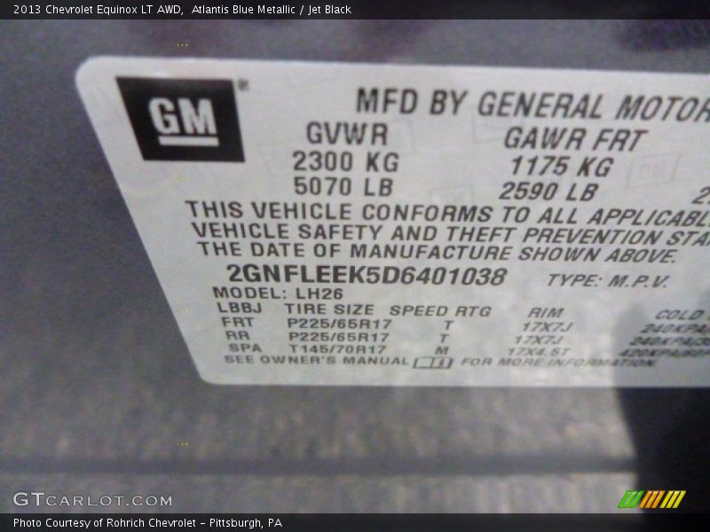 Atlantis Blue Metallic / Jet Black 2013 Chevrolet Equinox LT AWD