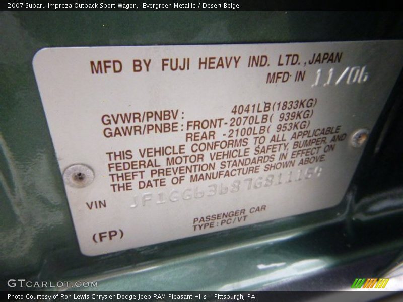 Evergreen Metallic / Desert Beige 2007 Subaru Impreza Outback Sport Wagon
