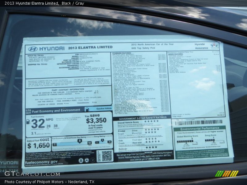 Black / Gray 2013 Hyundai Elantra Limited