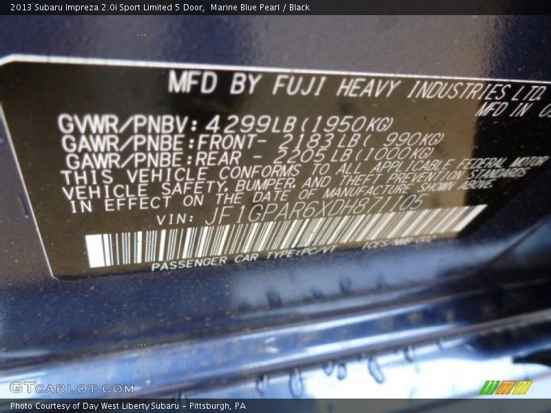 Marine Blue Pearl / Black 2013 Subaru Impreza 2.0i Sport Limited 5 Door