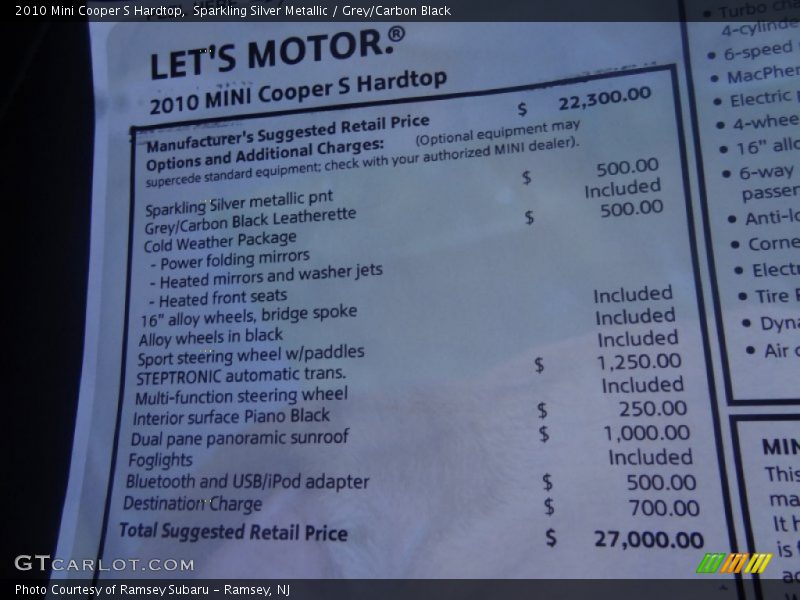 Sparkling Silver Metallic / Grey/Carbon Black 2010 Mini Cooper S Hardtop