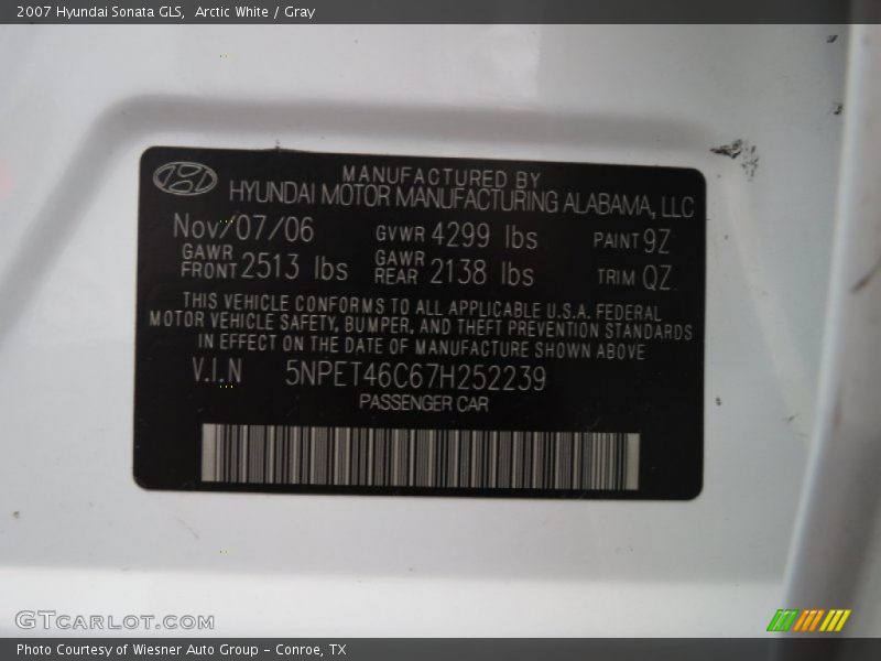 Arctic White / Gray 2007 Hyundai Sonata GLS