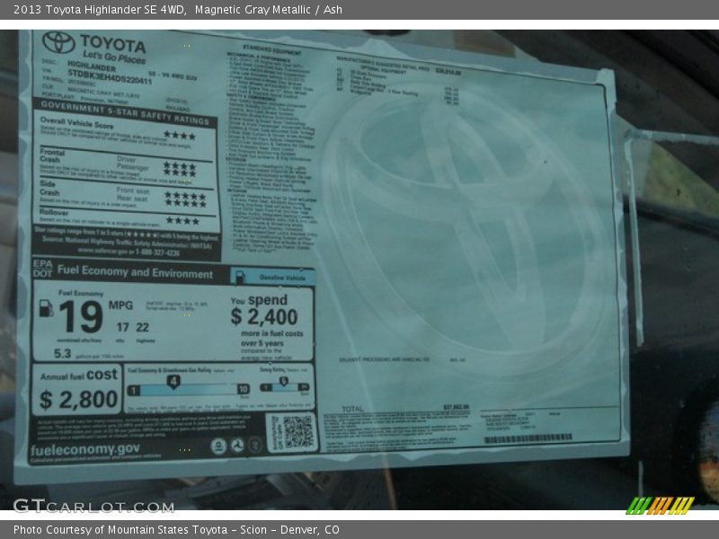 Magnetic Gray Metallic / Ash 2013 Toyota Highlander SE 4WD