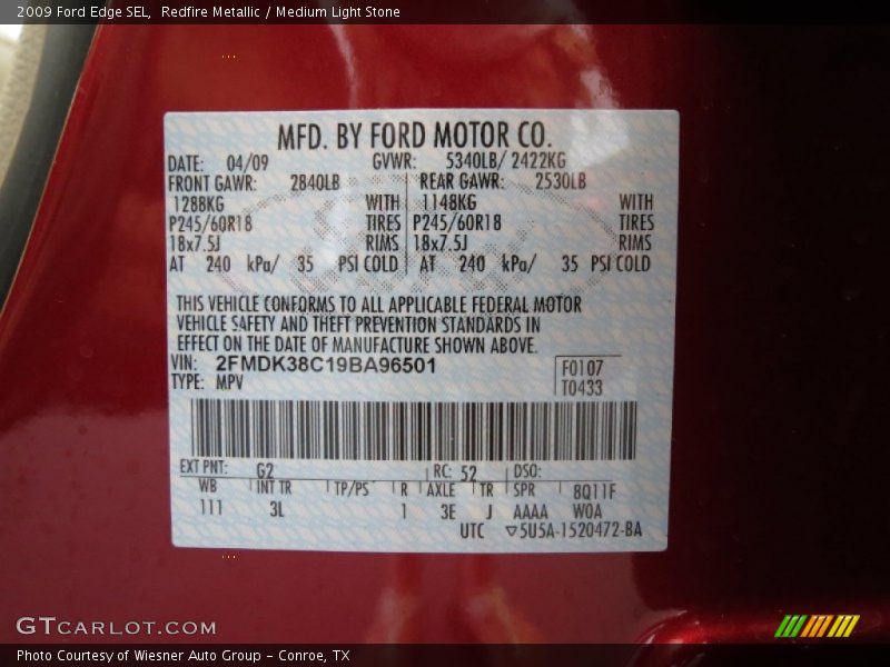 Redfire Metallic / Medium Light Stone 2009 Ford Edge SEL