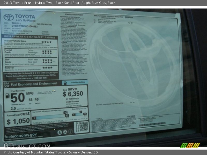 Black Sand Pearl / Light Blue Gray/Black 2013 Toyota Prius c Hybrid Two