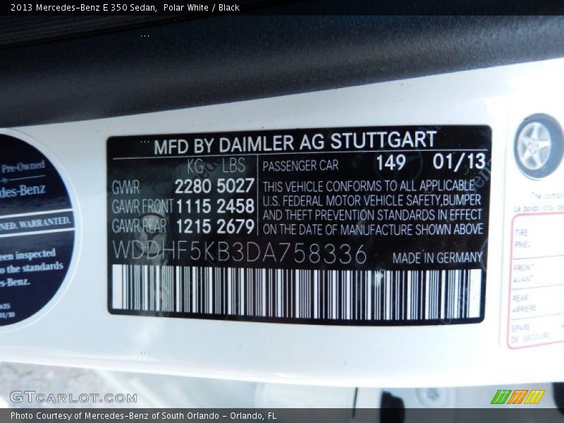2013 E 350 Sedan Polar White Color Code 149