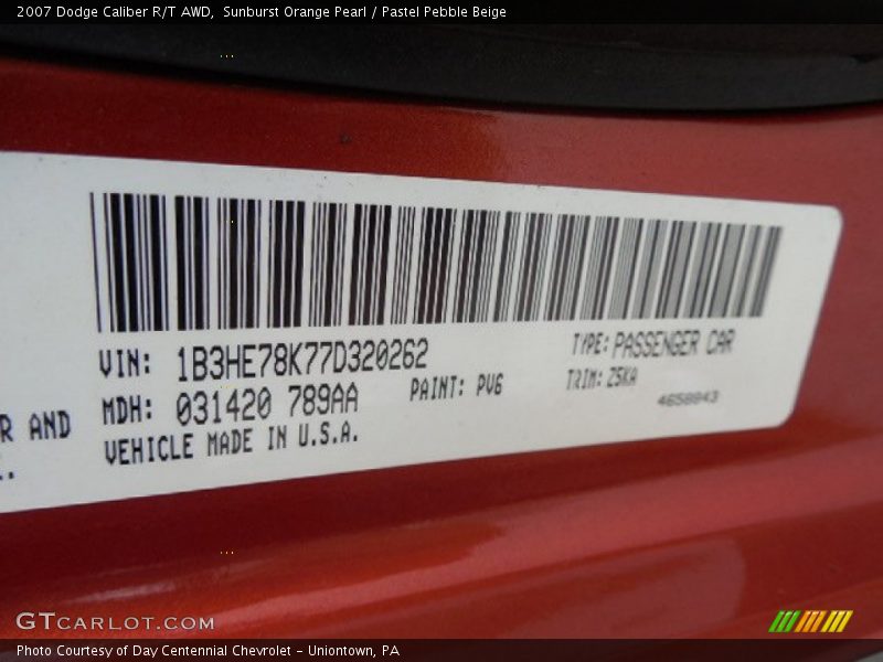 Sunburst Orange Pearl / Pastel Pebble Beige 2007 Dodge Caliber R/T AWD