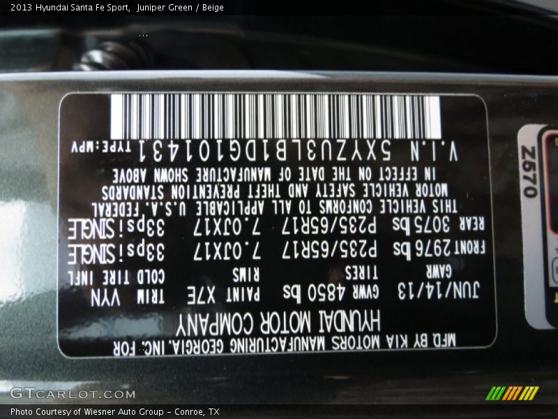 Juniper Green / Beige 2013 Hyundai Santa Fe Sport