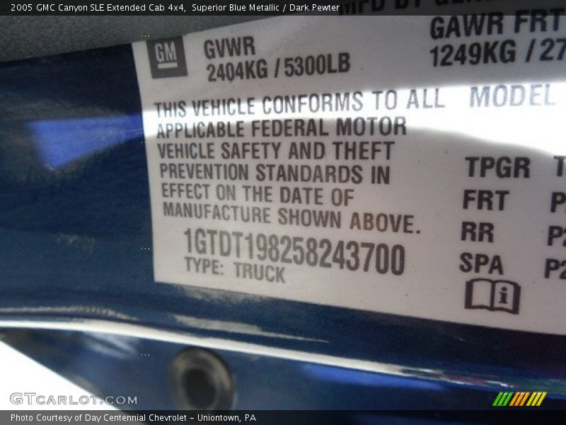 Superior Blue Metallic / Dark Pewter 2005 GMC Canyon SLE Extended Cab 4x4