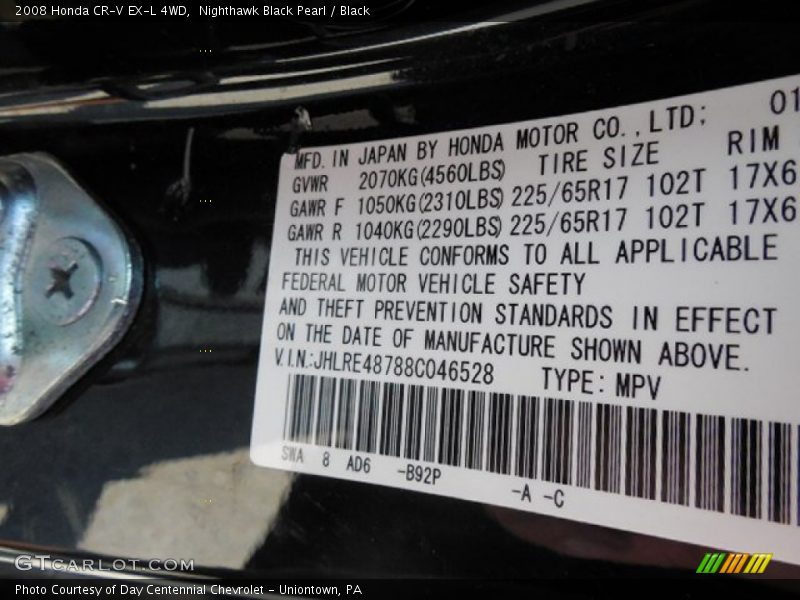 Nighthawk Black Pearl / Black 2008 Honda CR-V EX-L 4WD