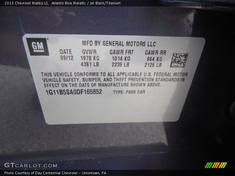 Atlantis Blue Metallic / Jet Black/Titanium 2013 Chevrolet Malibu LS