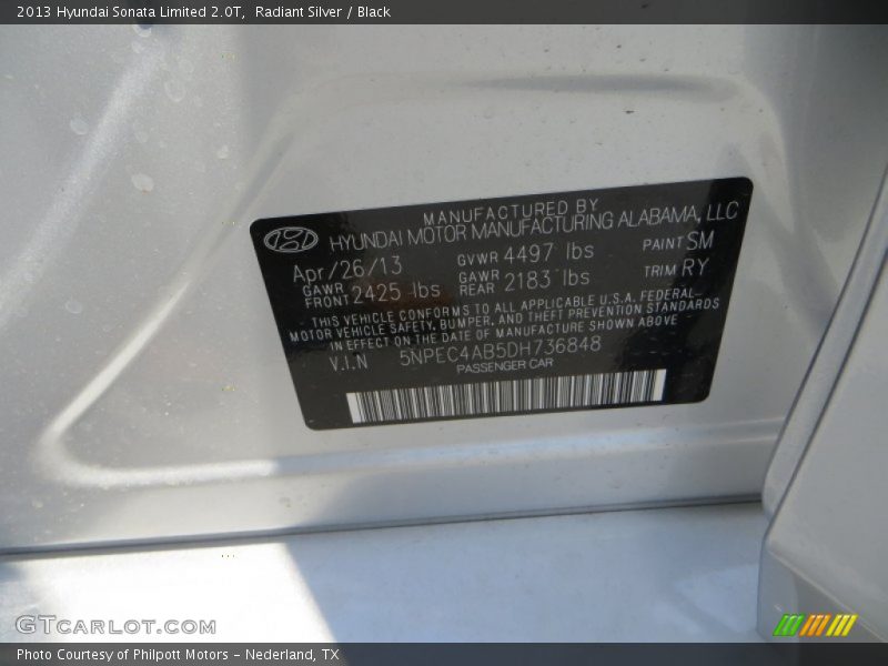 Radiant Silver / Black 2013 Hyundai Sonata Limited 2.0T