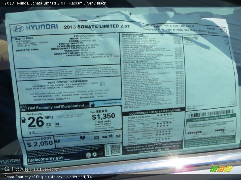 Radiant Silver / Black 2013 Hyundai Sonata Limited 2.0T