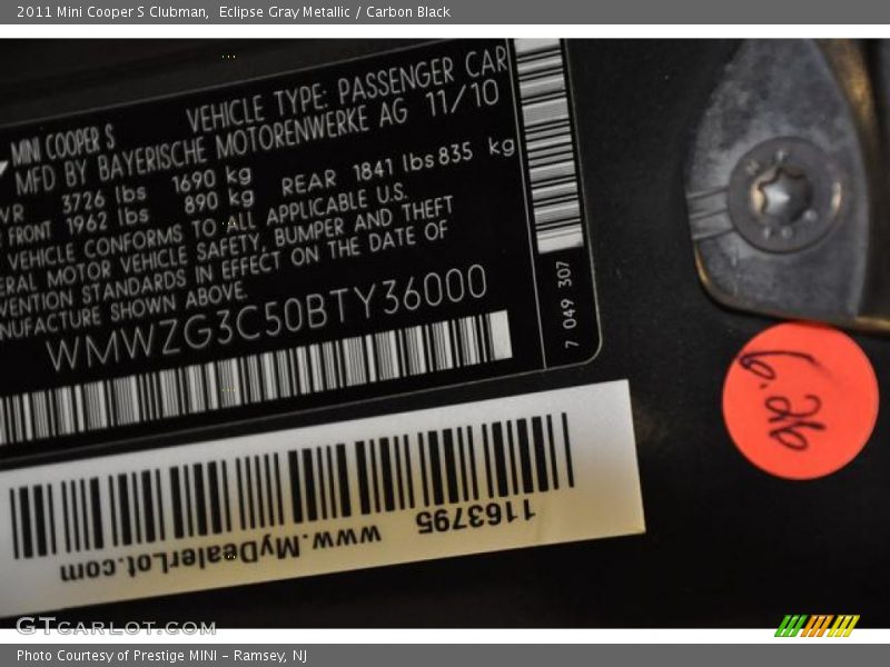 Eclipse Gray Metallic / Carbon Black 2011 Mini Cooper S Clubman