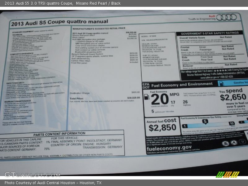  2013 S5 3.0 TFSI quattro Coupe Window Sticker