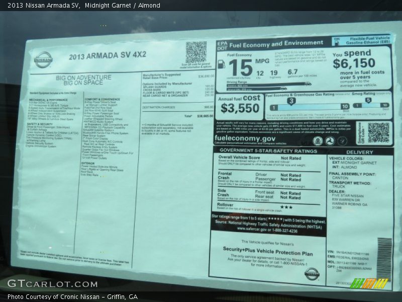  2013 Armada SV Window Sticker