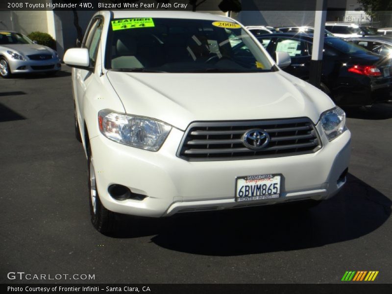 Blizzard White Pearl / Ash Gray 2008 Toyota Highlander 4WD