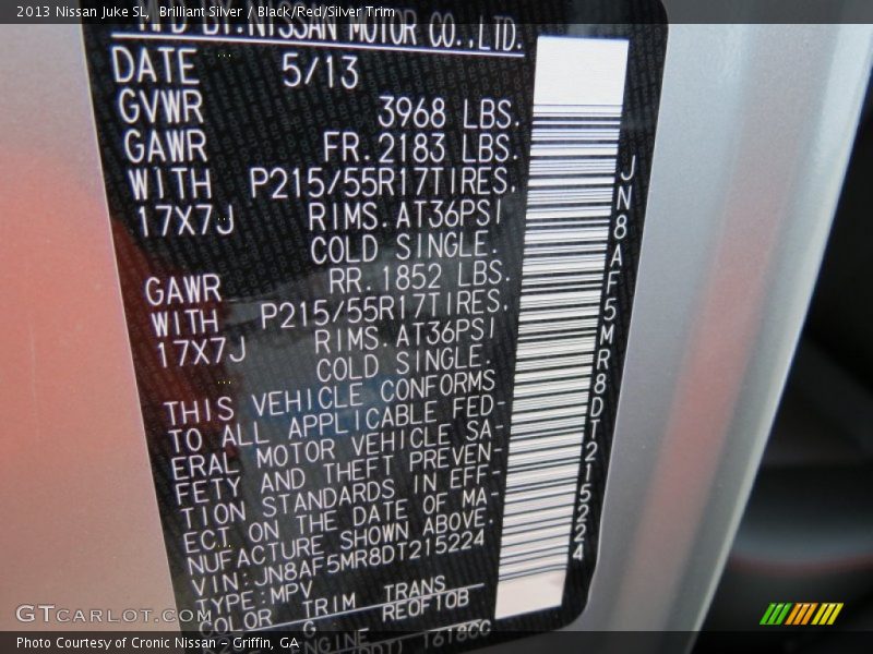 Brilliant Silver / Black/Red/Silver Trim 2013 Nissan Juke SL