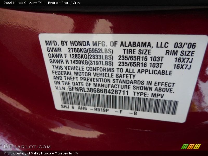 Redrock Pearl / Gray 2006 Honda Odyssey EX-L