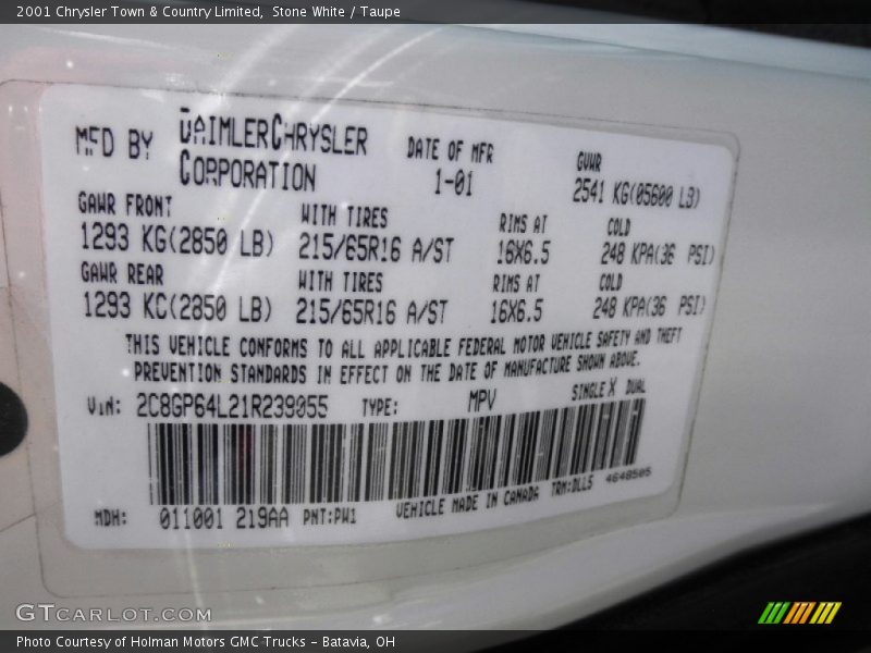 Stone White / Taupe 2001 Chrysler Town & Country Limited