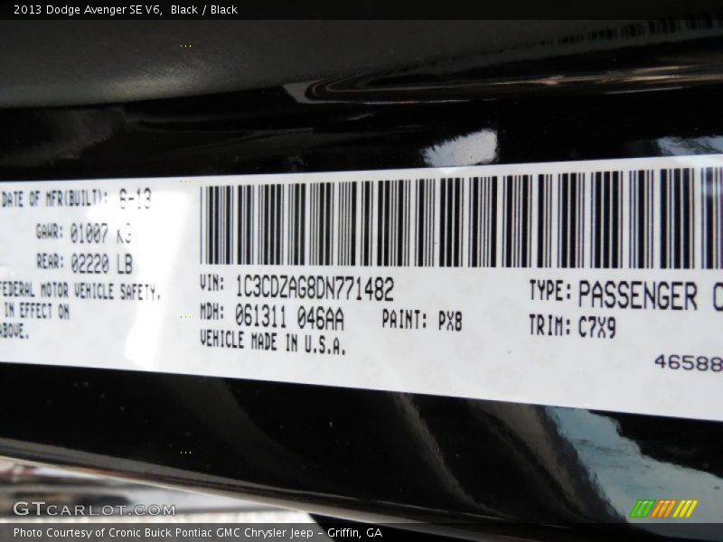Black / Black 2013 Dodge Avenger SE V6