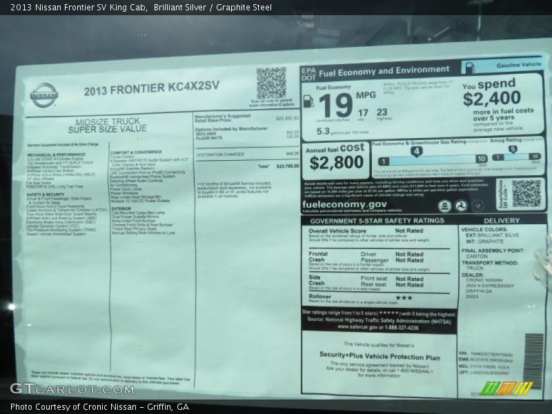  2013 Frontier SV King Cab Window Sticker